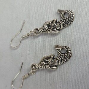 Sterling Silver 925 Mermaid Sea-Maiden Dangly Earrings Like New